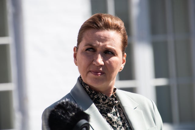 Prime Minister Mette Frederiksen speaks during a joint 