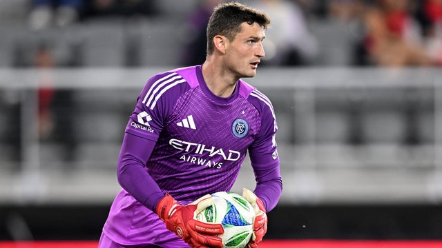 Matt Freese #49 of New York City FC handles the ball in the second half against the D.C. United at Audi Field on May 14, 2025 in Washington, DC. 