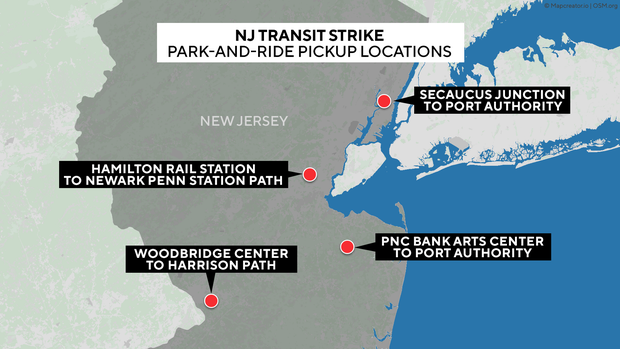 NJ Transit strike park-and-ride pickup locations
