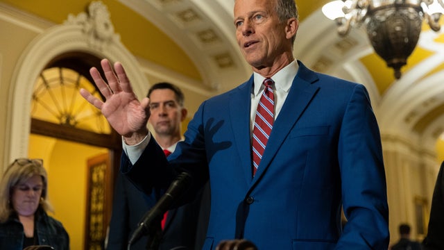 Senate Majority Leader John Thune speaks at a press conference with other members of Senate Republican leadership following a policy luncheon at the U.S. Capitol in Washington, DC on May 13, 2025. 
