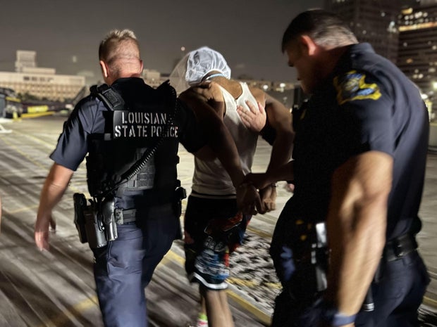 Corey Boyd is seen being transported by the Louisiana State Police after he was taken into custody, in a photo posted to social media May 21, 2025. 