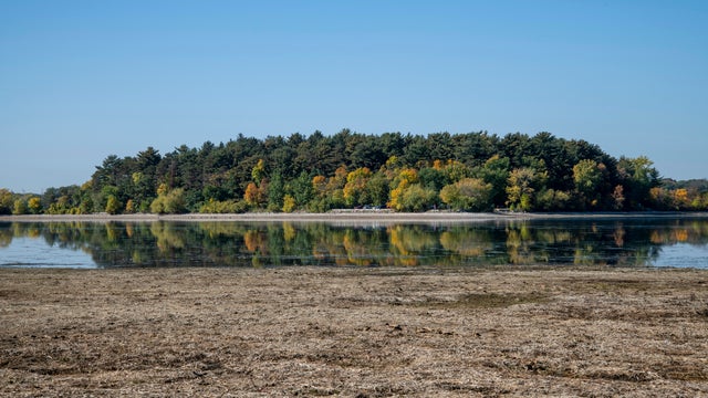 Vadnais Lake drying up and shrinking to half its size after a summer without hardly any rain. 