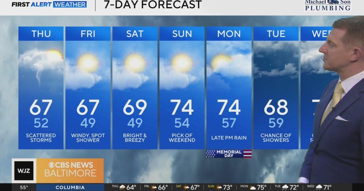 Scattered showers and storms continue in Maryland Thursday - CBS Baltimore