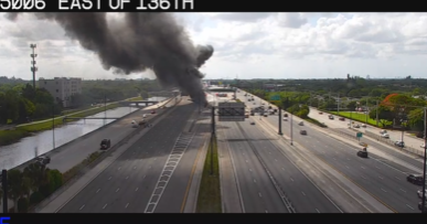 Crews battling tanker fire on I-595 in Davie, FHP says