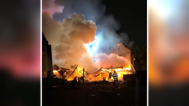 Fire burning at House of Wiggle Goats in Lansdale, Pennsylvania 