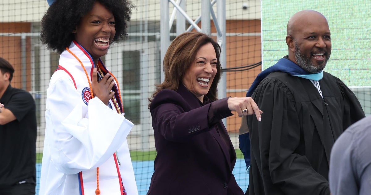 Kamala Harris makes surprise appearance at Compton High School graduation ceremony 