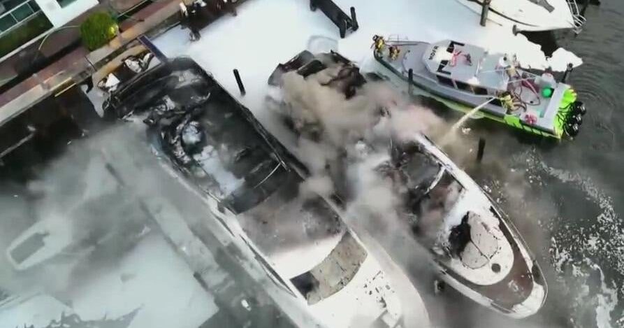 Miami-Dade Fire Rescue crews battled multiple boat fires in Sunny Isles Beach