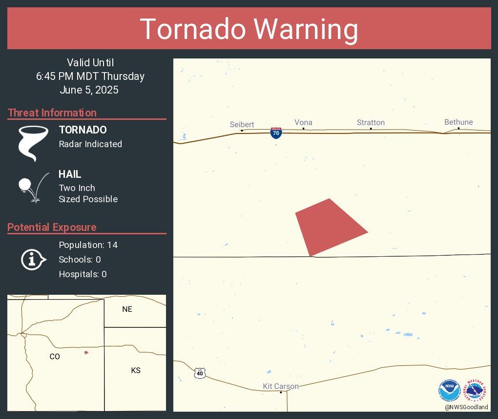 National Weather Service issues tornado warning in eastern Colorado ...