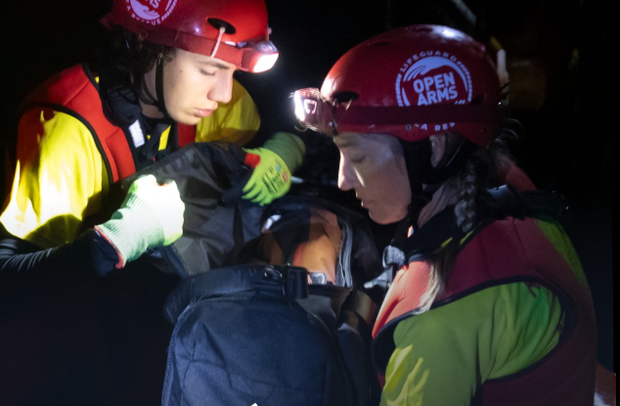 54 shipwrecked migrants rescued from oil platform in the Mediterranean, where one woman gave birth