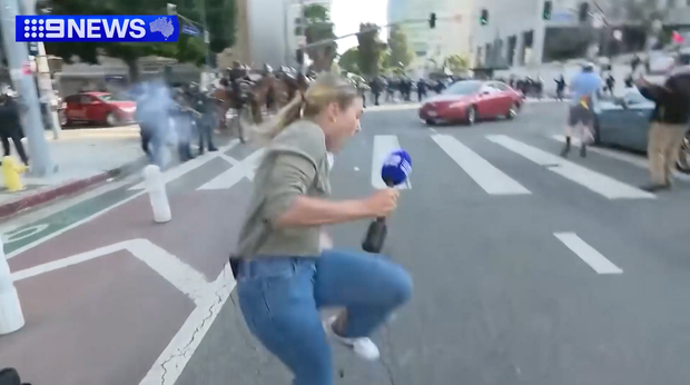 Australian reporter covering Los Angeles immigration protests hit by rubber bullet on live TV
