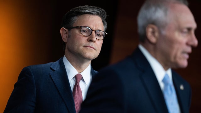 Speaker of the House Mike Johnson, left, and House Majority Leader Steve Scalise conduct a news conference in the Capitol Visitor Center after a meeting of the House Republican Conference on Wednesday, June 4, 2025. 