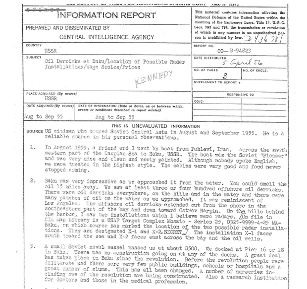 A portion of a report prepared by Robert F. Kennedy for the CIA in 1955 about his travels in Central Asia, first revealed in a group of documents declassified on June 12, 2025. 