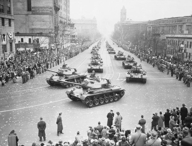 Army tanks move along Pennsylvania Avenue during the Inaugural Parade for President Dwight D. Eisenhower on Jan. 21, 1953.