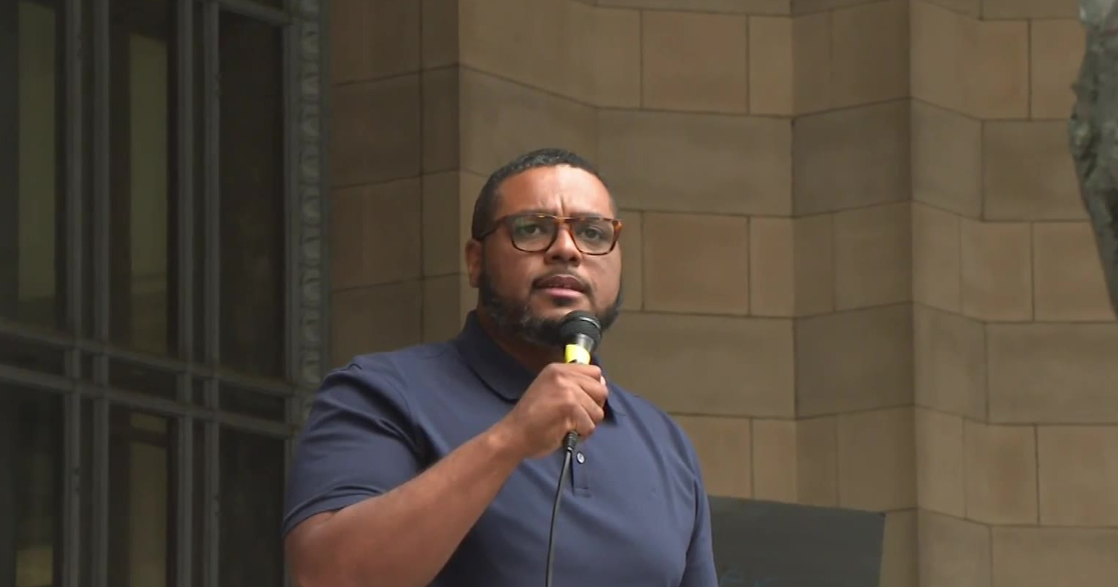 Pennsylvania Lt. Gov. Austin Davis speaks during Pittsburgh's "No Kings" protest 