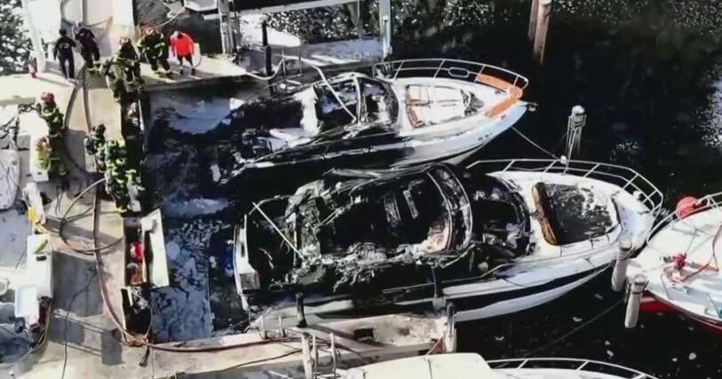 Miami firefighters battle boat fires on Grove Isle in Coconut Grove
