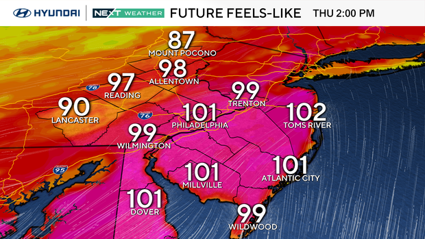 Feels-like temperatures on Thursday, June 19 