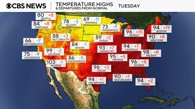 Maps show heat wave forecast across U.S. Here's what to know. tuesday-natl-highs.png