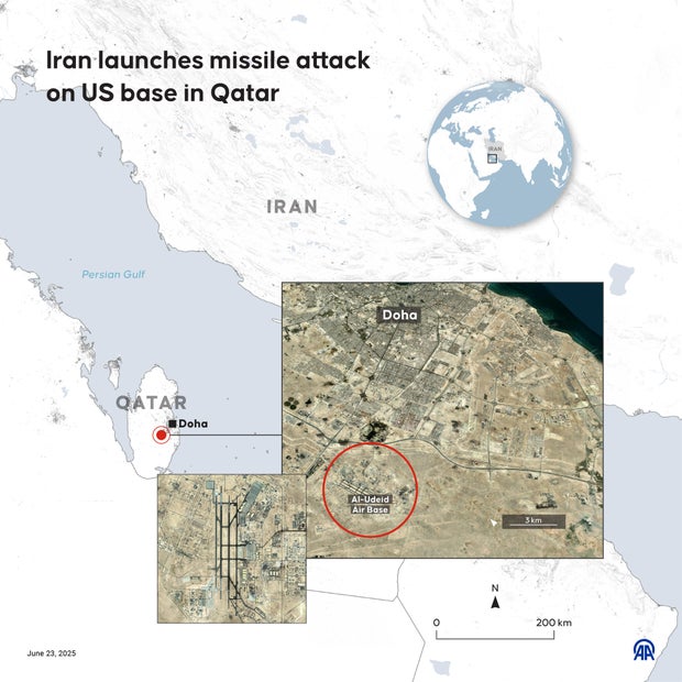 Map shows location of the U.S. Al Udeid Air Base in Qatar. 