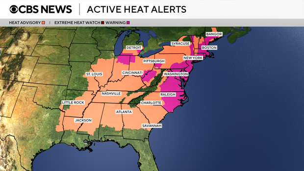 Map shows areas under a heat alert Tuesday, June 24. 