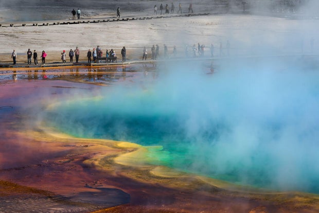 Tourists Visit Yellowstone National Park 
