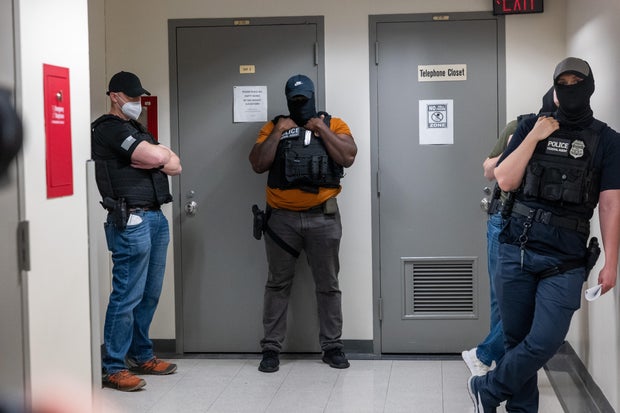 Federal agents patrol the halls of immigration court at the Jacob K. Javitz Federal Building on June 20, 2025 in New York City. 