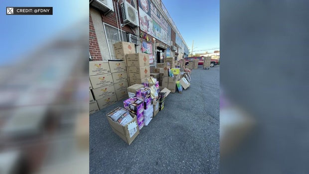 Illegal fireworks in boxes outside a Brooklyn business 