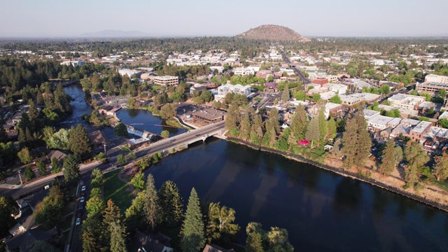 Drone View of Downtown Bend, Oregon 