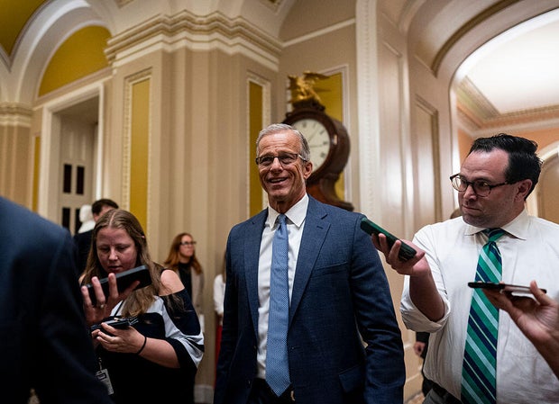 365betٷվ Majority Leader John Thune walks to the 365betٷվ floor during overnight votes at the U.S. Capitol on July 1, 2025. 