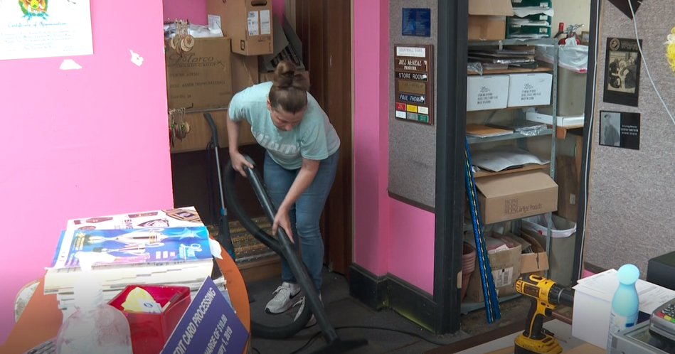 Maryland business owner cleans up floodwater mess as stormy weather continues 