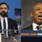 Left: Democratic mayoral candidate Zohran Mamdani speaks during the National Action Network's Saturday action rally at House of Justice in Harlem, Saturday, June 28, 2025, in New York.; Right: New York City Mayor Eric Adams speaks during a press conferenc 