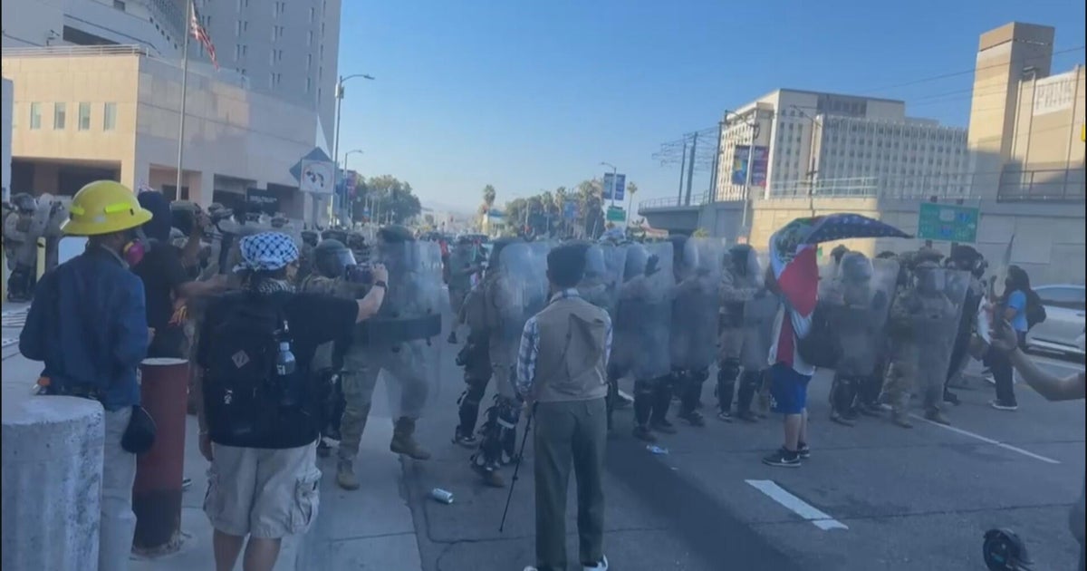 Immigration enforcement protesters take to downtown LA streets on July 4th 