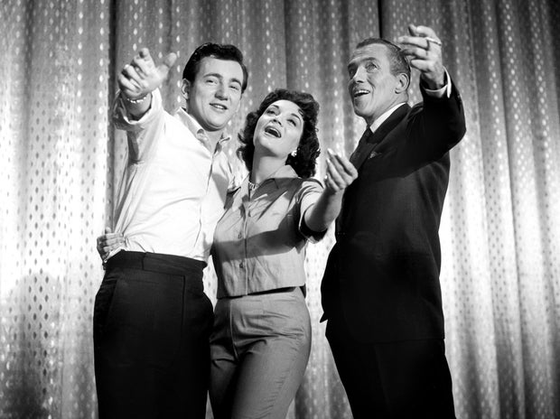From left, Bobby Darin, Connie Francis and Ed Sullivan appear on "The Ed Sullivan Show" on Jan. 3, 1960. 
