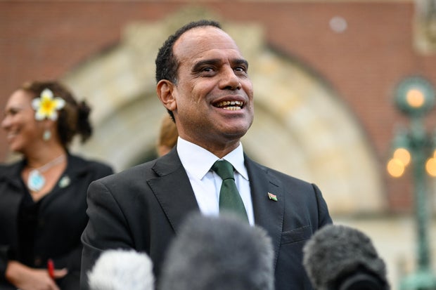 Vanuatu's Climate Change Minister Ralph Regenvanu speaks to the media after an International Court of Justice session tasked with issuing the first advisory opinion on states' legal obligations to address climate change, at The Hague in the Netherlands on 