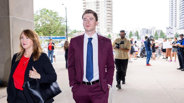 Carter Hart arrives at the Superior Court of Justice in London, Ontario, July 24, 2025. 