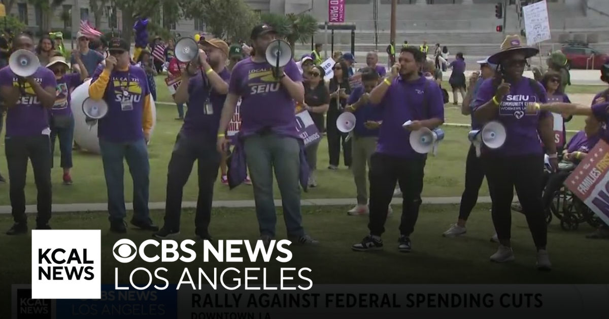 Hundreds gather in downtown LA to rally against federal spending cuts ...