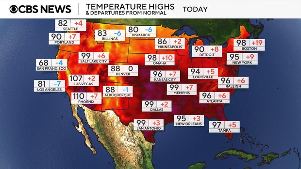 Map shows forecast high temperatures for Tuesday, July 29, 2025. 