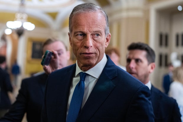 Senate Majority Leader John Thune is seen after the senate luncheons in the U.S. Capitol on Tuesday, July 29, 2025. 