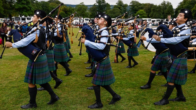 Bagpipers Compete In The 2022 Scottish Pipe Band Championships 