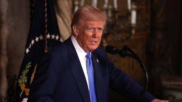 President Trump delivers remarks after signing an executive order on expanding access to IVF at his Mar-a-Lago resort on Feb. 18, 2025, in Palm Beach, Florida. 