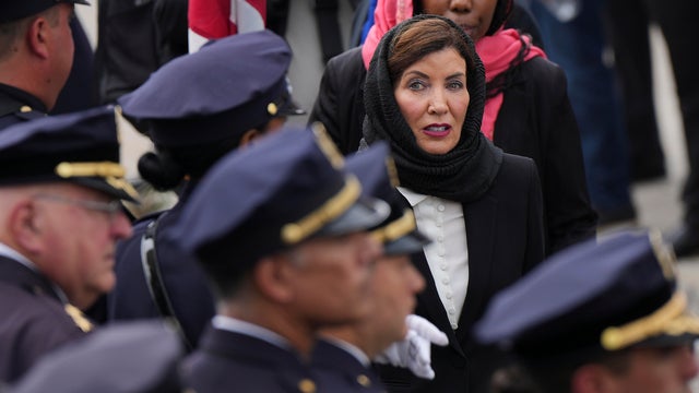 New York Gov. Kathy Hochul attends the funeral of slain NYPD officer Didarul Islam at Parkchester Jame Masjid on July 31, 2025 in the Parkchester neighborhood of the Bronx borough in New York City. 