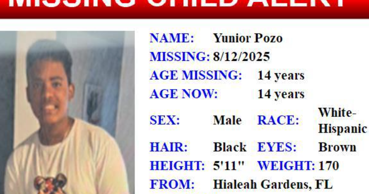 Missing child alert issued for 14-year-old boy last seen in Hialeah Gardens