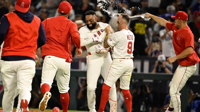 Los Angeles Angels defeated the Los Angeles Dodgers 7-6 to win a baseball game. 