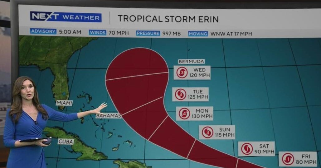 Tropical Storm Erin nearing hurricane strength