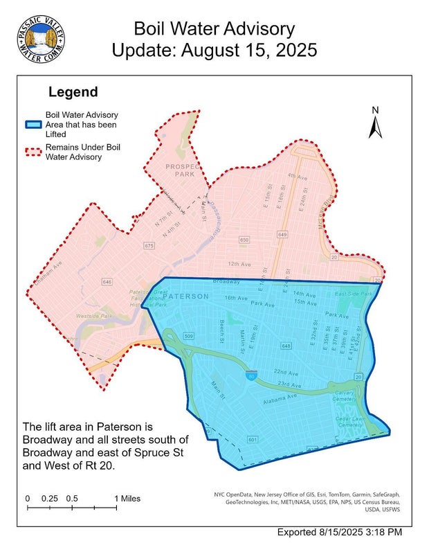 Passaic Valley Water Commission boil water advisory map 