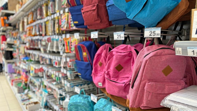 School backpacks at stationery shop 