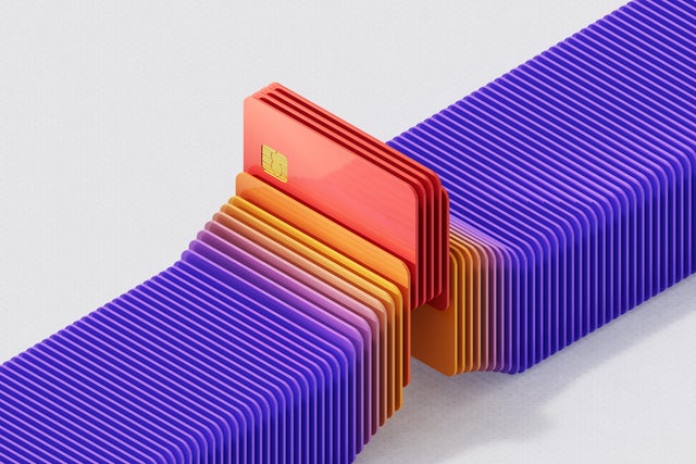 Digitally generated image of colored credit cards 