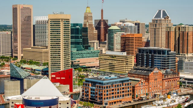 Maryland, Baltimore - Cityscape of the city of Baltimore and the harbor, popular Maryland attraction. 