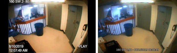Screen shots from Epstein jail video 