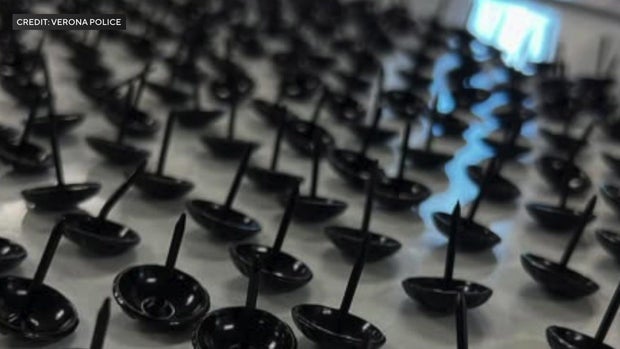 Tacks that were found on a wooded trail 