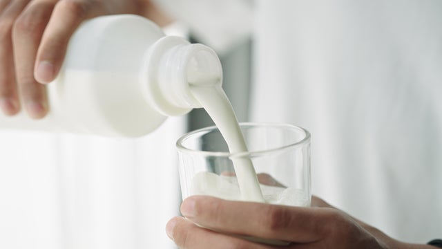 Pouring milk. 